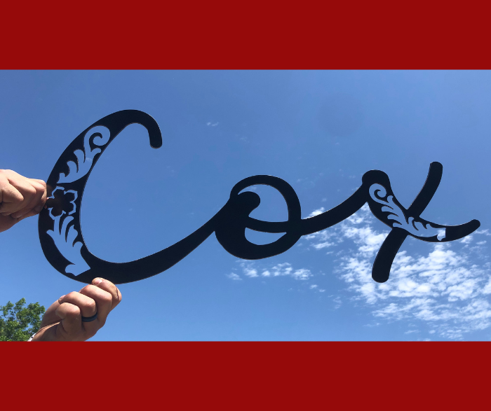 Metal custom nursery name signs made with love by HL Guest Handmade for the Cox family