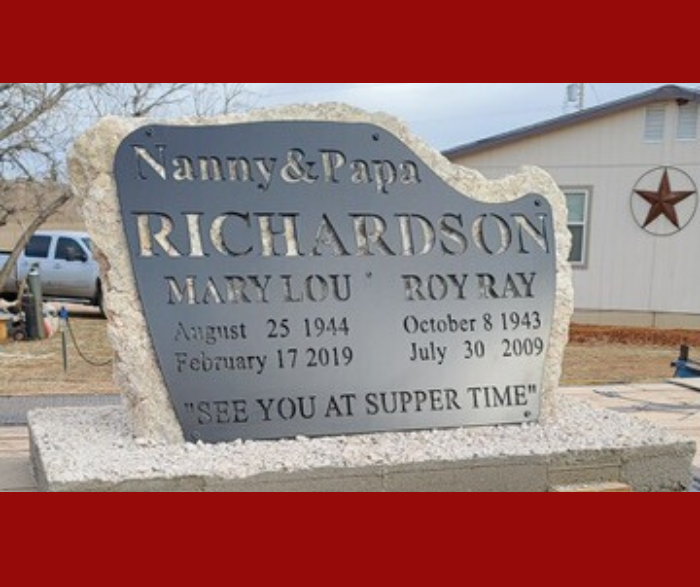 Custom Memorial to attach to stone made of metal by HL Guest Handmade for Mary Lou and Roy Ray Richardson