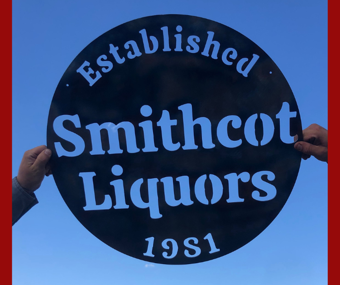 custom metal business sign made with love by HL Guest Handmade for Smithcot Liquors